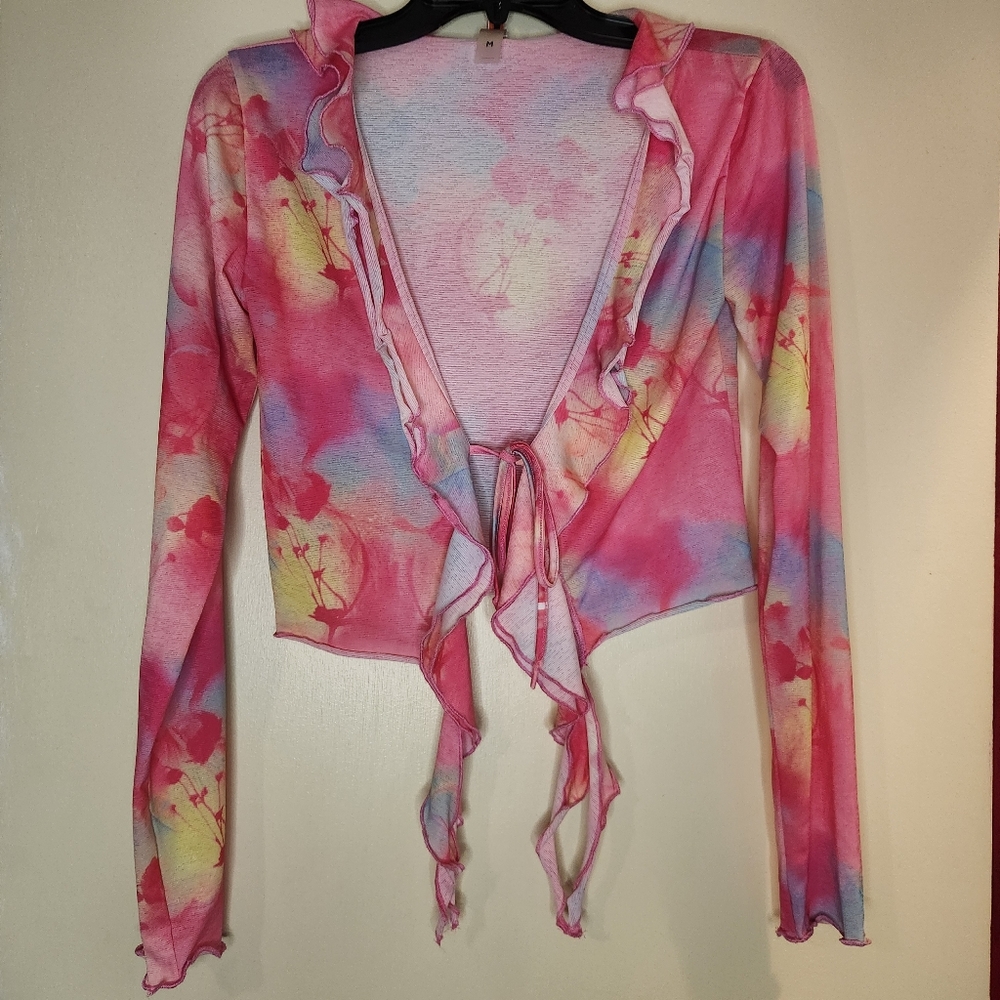 Jaded London Pink Tie-Dye Ruffle Top